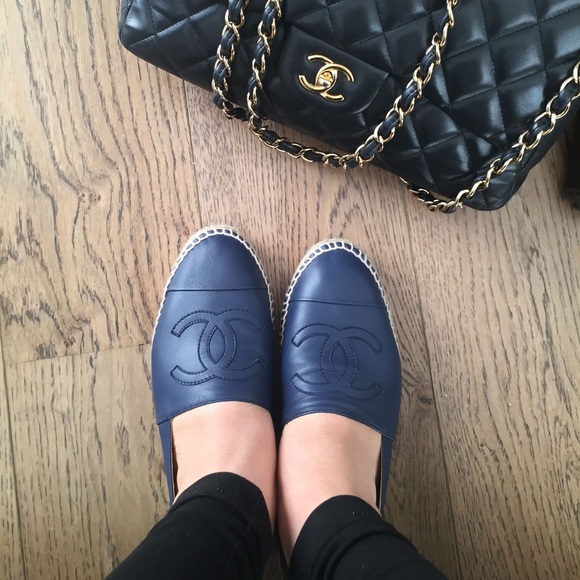 CHANEL Shoes - Chanel Navy Leather Espadrilles Flats